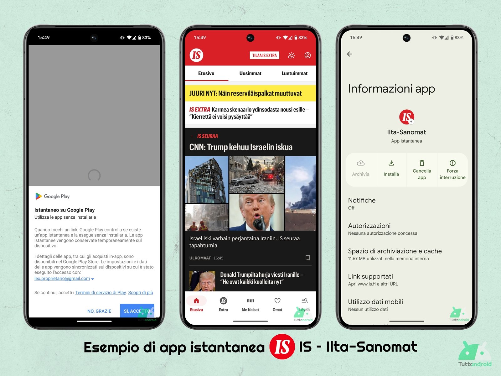 Example of instant app - instantaneous on Google Play - IS - ILTA -SANOMAT