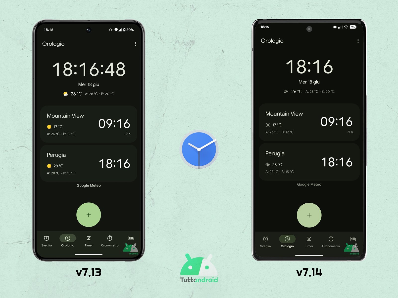Google V7.14 watch - Differences in the "World Clock" tab