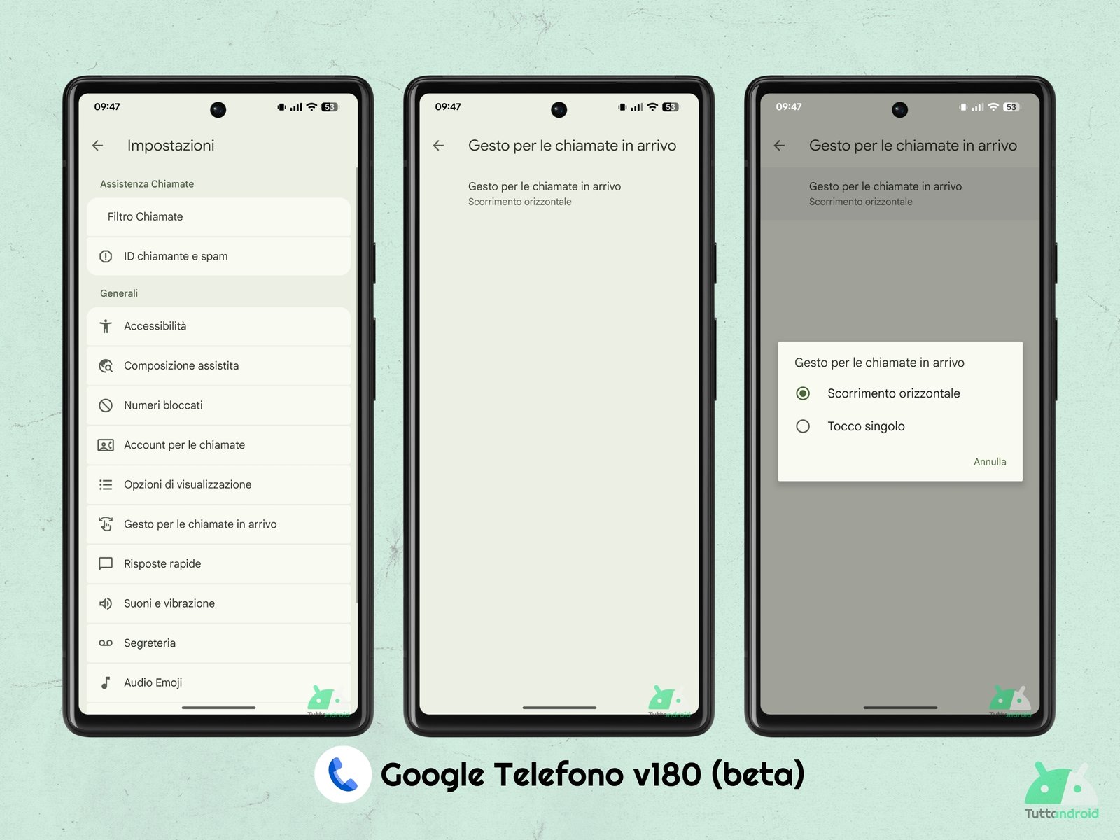 Google Telephone V180 Publicbeta - UI M3E - Gesture for incoming calls