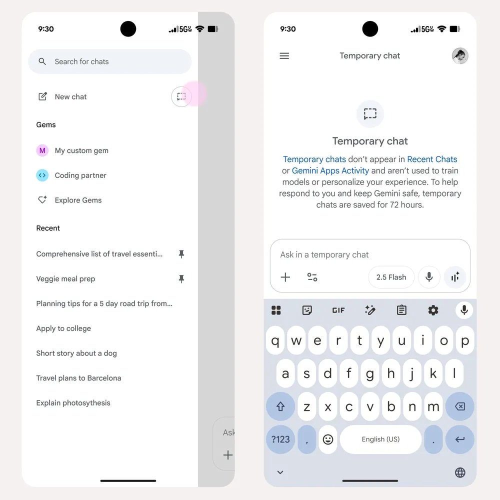 Gemini App - Temporary Chat Official
