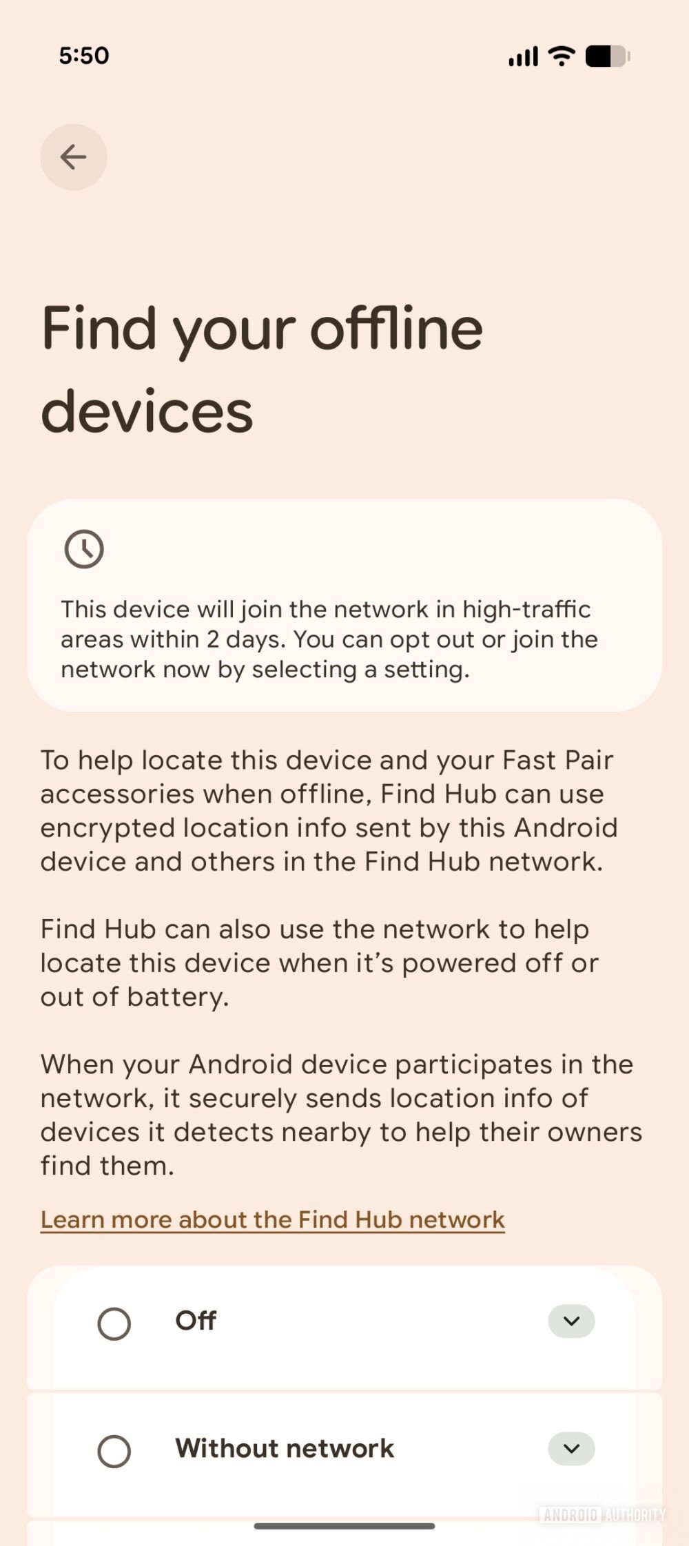 Google Play Services - Find Hub - Automatic adhesion warning to the network
