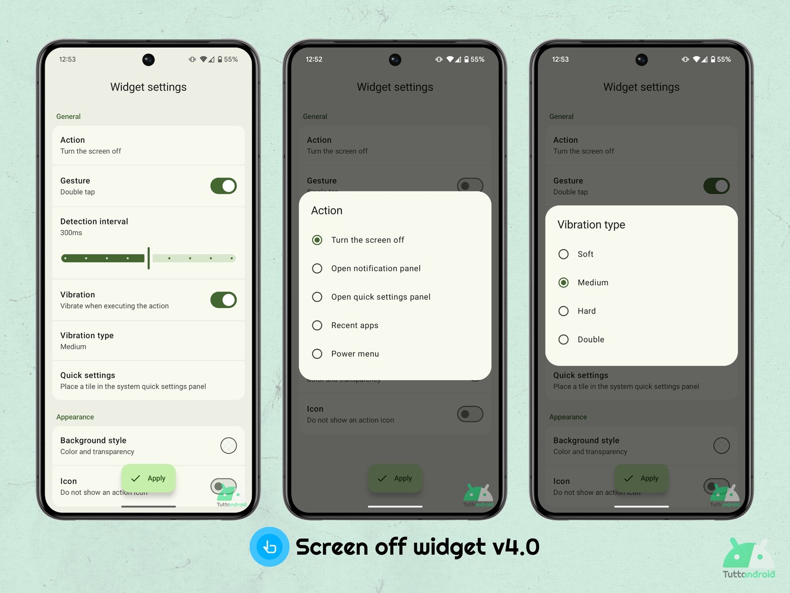 Screen Off Widget V4.0 Personalization actions