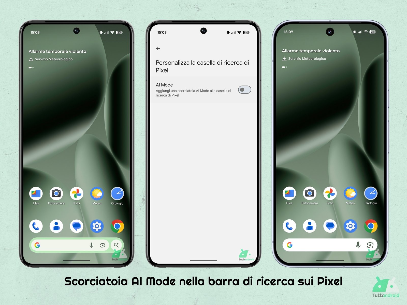AI Mode shortcut in the search bar on Pixels