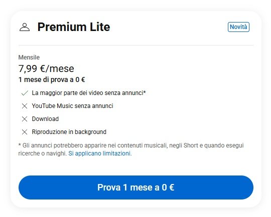 YouTube Premium Lite in Italy - October 2025