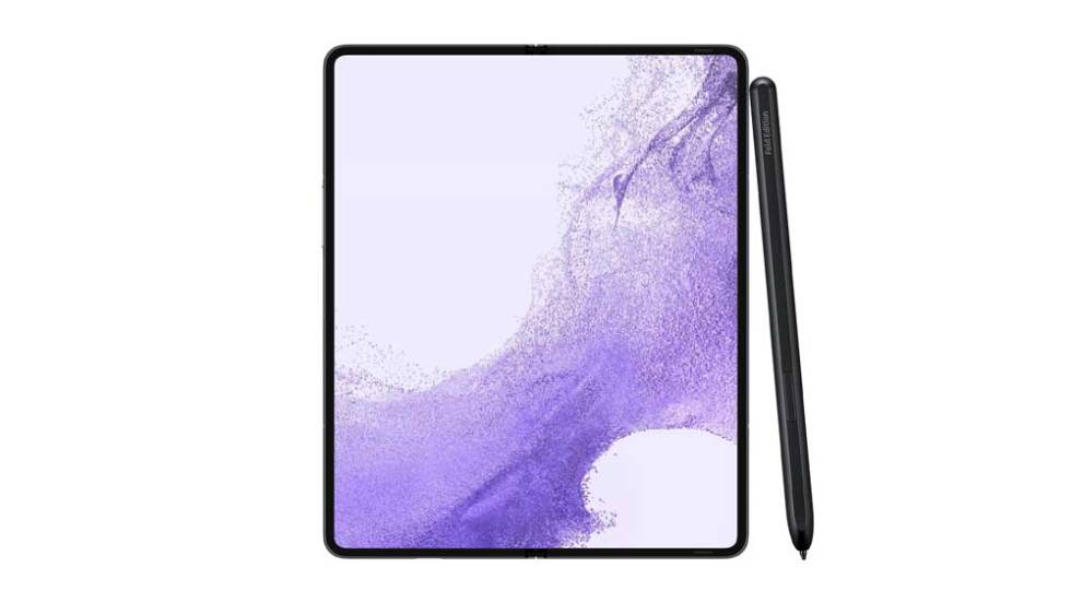 Front of the Samsung Galaxy Fold with the S Pen stylus