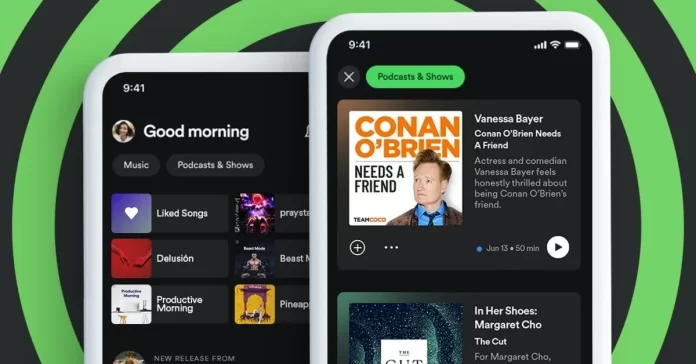 Spotify changes its design and now music and podcasts have their own section
