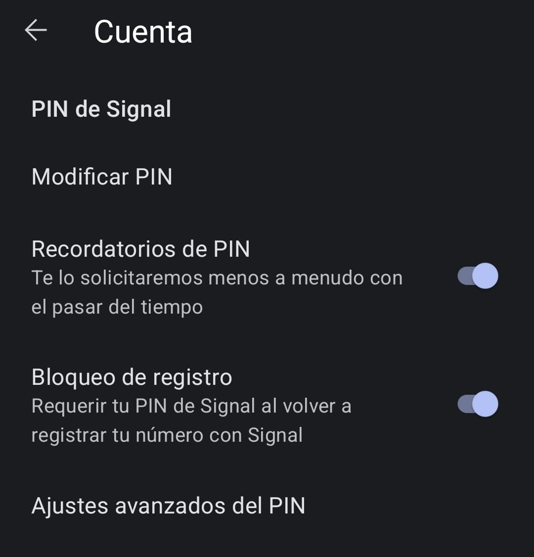 The registration lock in Signal is activated from the settings menu, in the 