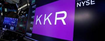 Panel de KKR en la Bolsa de Nueva York.