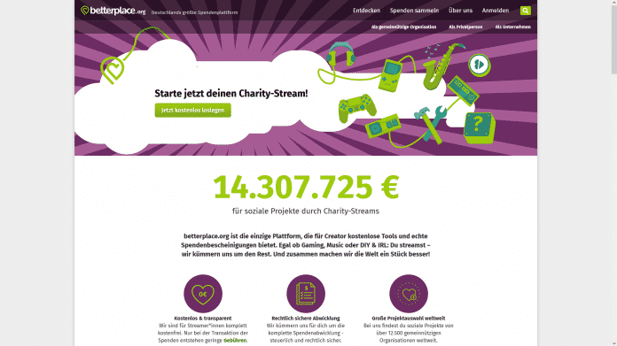 Die gemeinnützige Online-Spenden-Plattform Betterplace.org wirbt mit einem zielgerichteten Angebot offensiv um Streamer. , 
