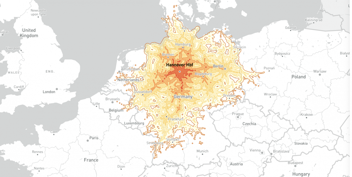 In 5 hours by train online map shows how far you can get How