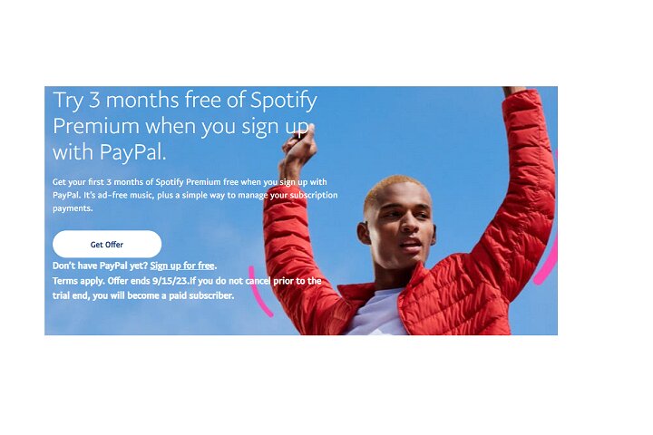 Try 3 months free of Spotify Premium when you sign up with PayPal.