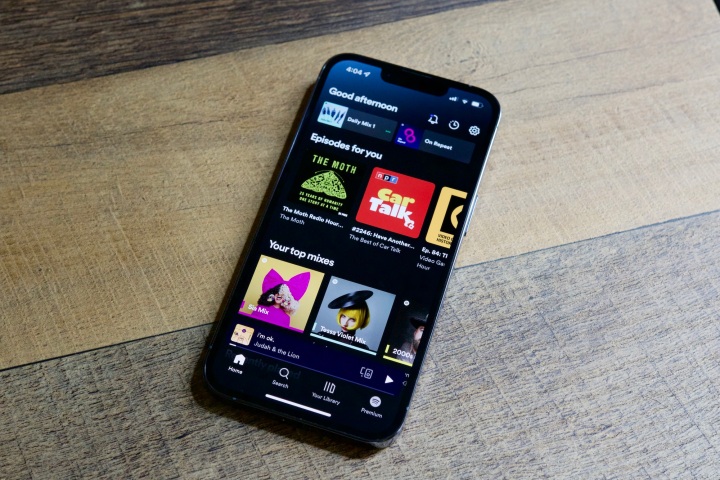 The Spotify app on an iPhone, showing the Home page.