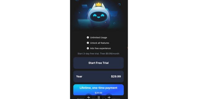 Example of trial charge in AI app