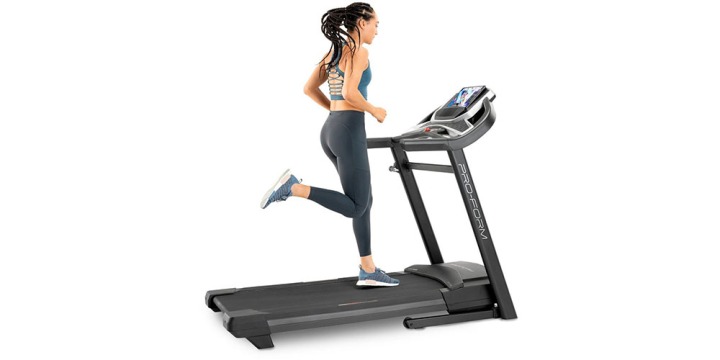 The ProForm Sport 5.5 Treadmill on a white background with someone running on it.