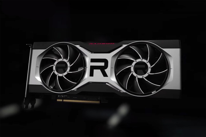 An AMD Radeon RX 6700 XT graphics card placed in front of a black background.