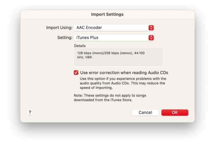 Import Settings in macOS Music app.
