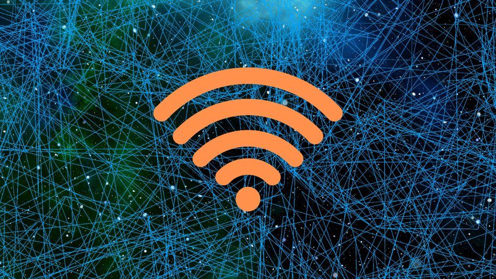 A network of wireless connections with the WiFi symbol