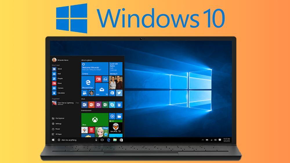 A laptop with Windows 10 and the system logo